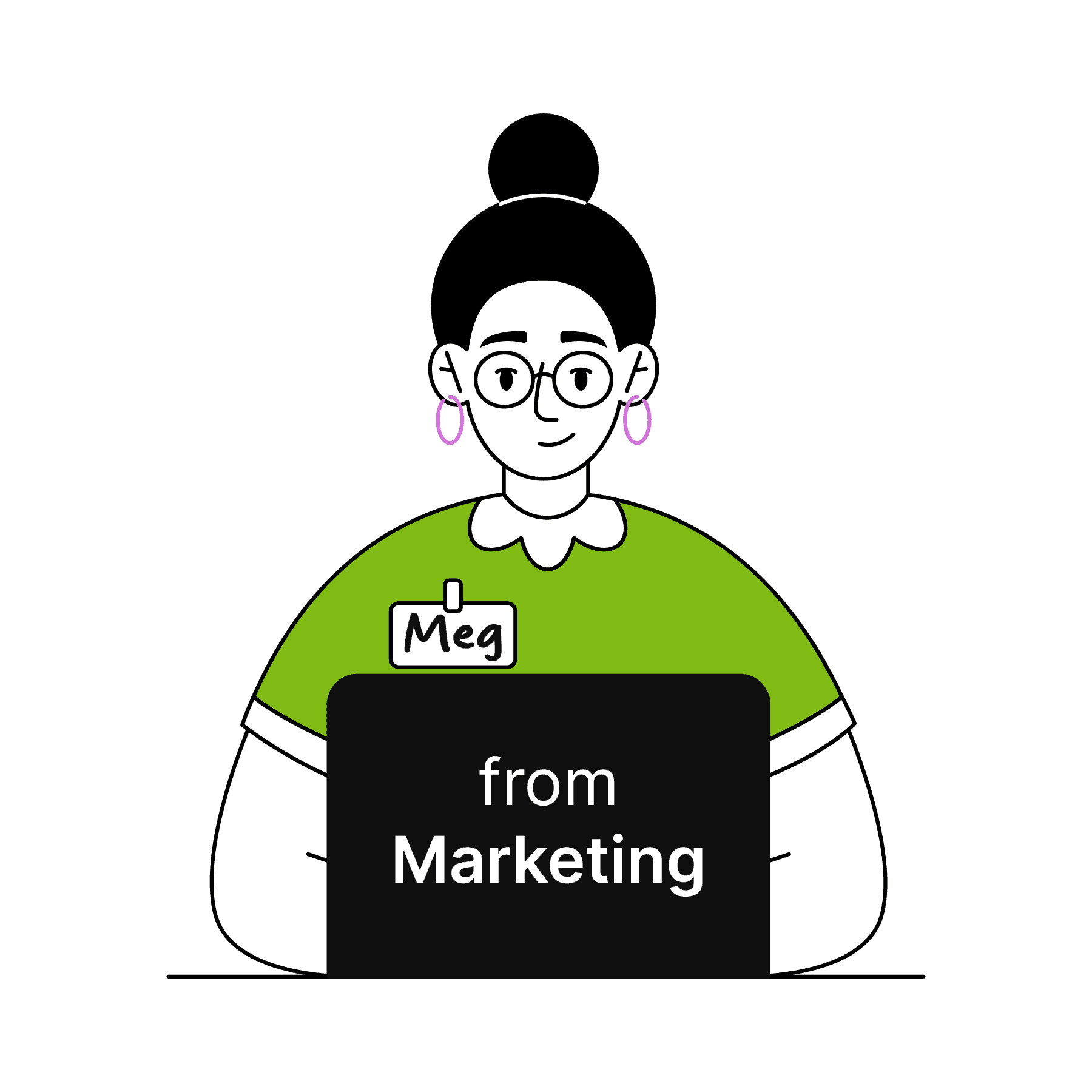 Meg working at her laptop generating content